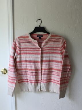 Lands' End Pink and Cream Fair Isle Button Cardigan